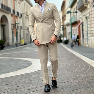 Abito doppiopetto beige chiaro gessato - FLAG STORE